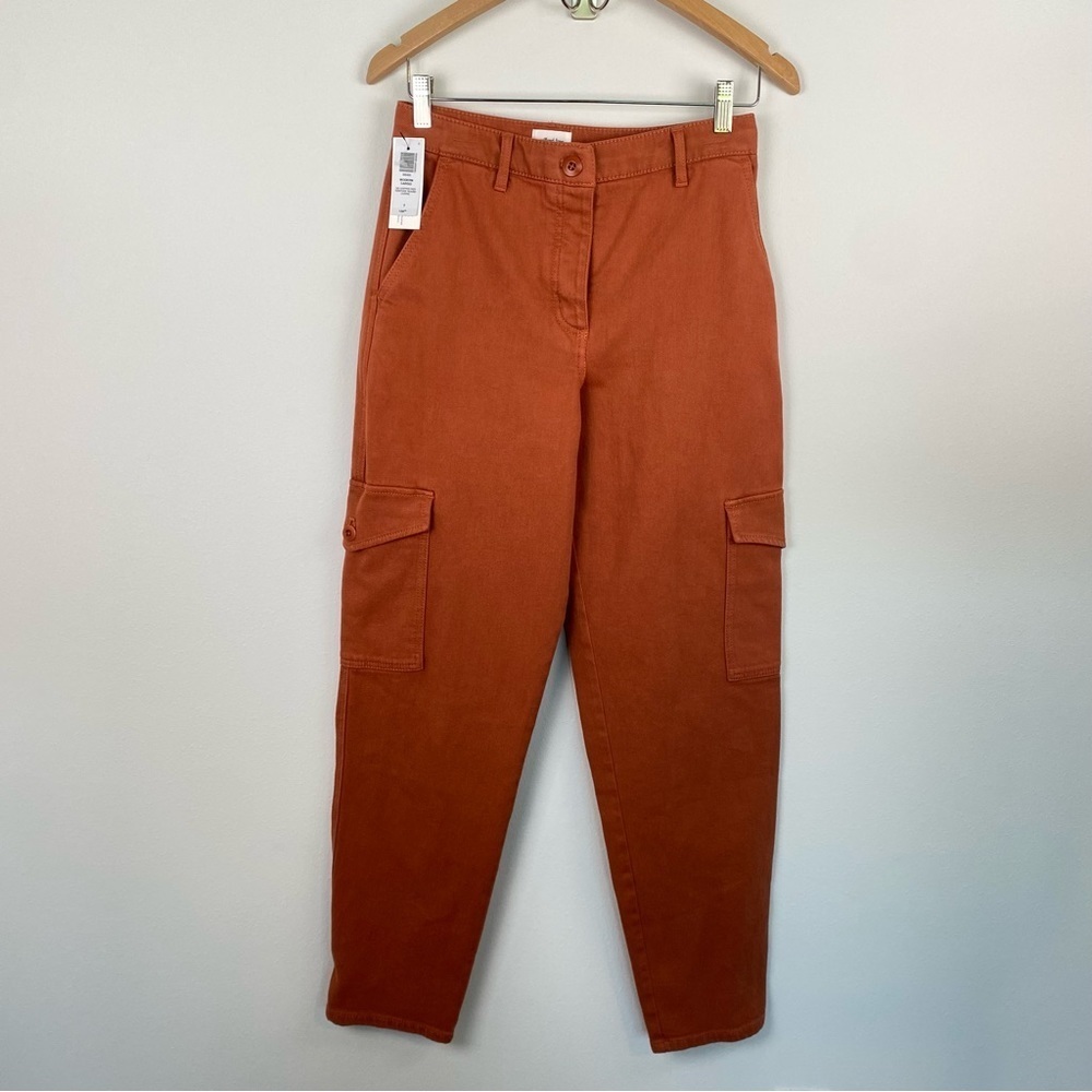 Aritzia Wilfred Free Modern Cargo Pant Rust Red Brown Button Fly High Rise - Picture 2 of 12